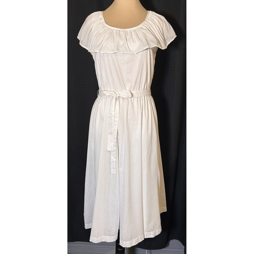 Vintage Gunne Sax Style Victorian Prairie Swiss Dot Frilly White Dress